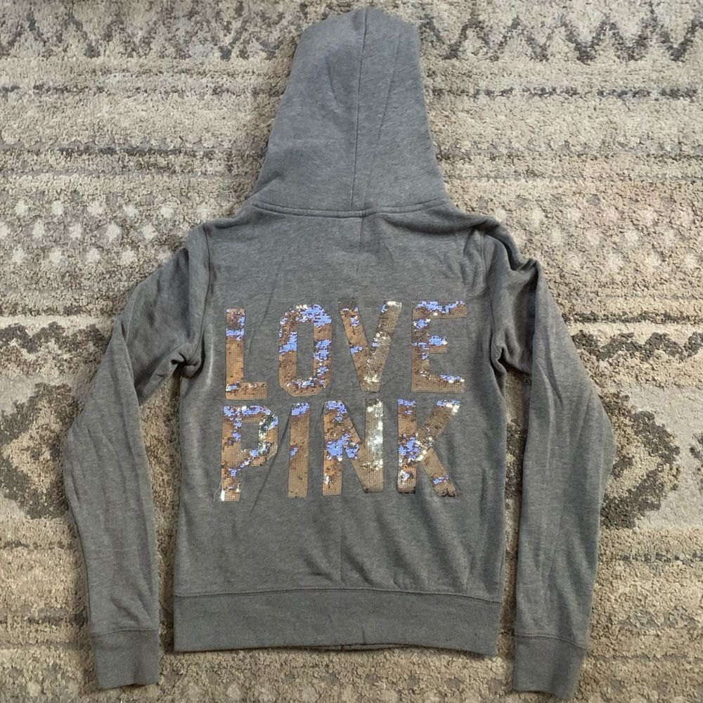 Pink VS Gray Silver Sequin Pink Love Metallic Silver Full Zip XS